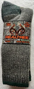 2 Paar graue grüne & grüne Borte REALTREE MERINOWOLLE STIEFELSOCKEN Größe Large 9-13 - Bild 1 von 13