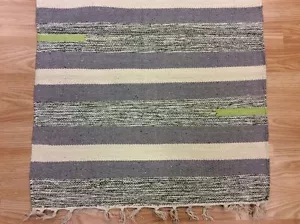 Striped Beige Blue Handloomed 100% Cotton Rag RUG Durrie Mat 60x90cm 2x3 50%OFF - Picture 1 of 3