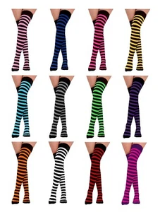 Ladies & Girls Over The Knee Stripy Stripey Striped Socks Cotton Rich UK 4-6.5 - Picture 1 of 96