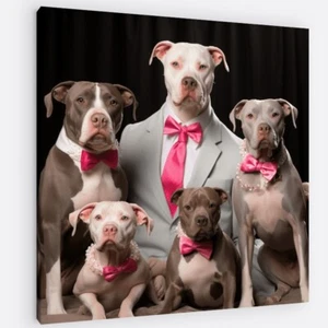 Pitbull Family Photo Canvas Wall Art - Wrapped Over Frame or Just the Canvas! - Picture 1 of 3