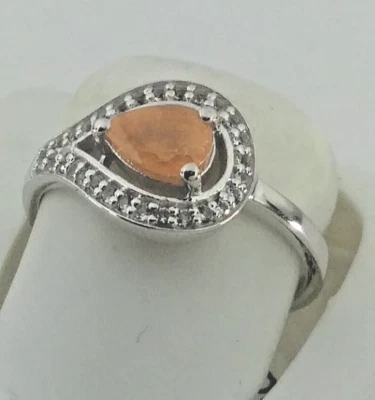 925 Пробы SPESSARTINE груши огранки драгоценный камень кольцо с акцентами размер 7 - Изображение 1 из 4