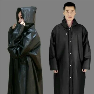 Women Men Waterproof Jacket Thick PVC Raincoat Rain Coat Hooded Poncho Rainwear - Picture 1 of 17
