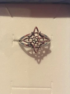 925 Sterling Silver Witches Knot Star and Moon Adjustable Ring Witchy Wiccan - Picture 1 of 10