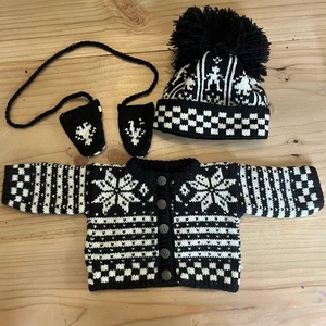 American Girl Doll Kirsten Winter Knit Woolens Black White Sweater Mittens - Picture 1 of 7