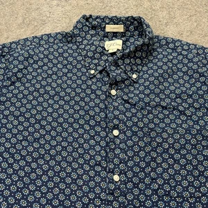 J.Crew Linen Shirt Men L Blue Floral Classic Fit Button-Down Short Sleeve - Picture 1 of 11