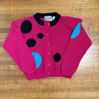 Cardigã suéter vintage Gitano tamanho P rosa preto azul anos 80 anos 90 malha retrô - Imagem 1 de 4
