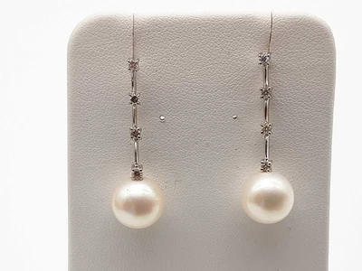 Aretes colgantes de perlas blancas de oro blanco de 14 k 4,3 g Do0725lorde Foto 1 de 3