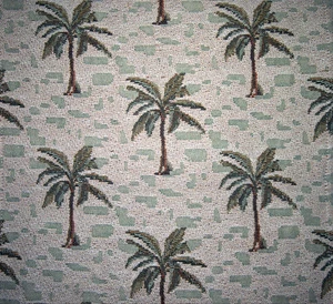 Palm Tree Design Tapestry-Style Table Runner With Tassels-Olive & Sage Green 72" - Picture 1 of 3