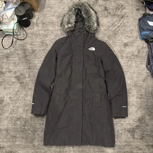 Women's North Face 550 Dryvent Arctic Goose Down Parka Faux Fur Hood Black XS - Picture 1 of 10