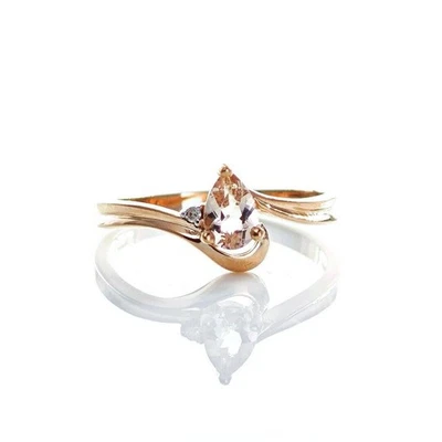 9ct Morganite Diamond Ring Size N Rose Gold Pink 0.32ct Natural Boxed Gift - Image 1 of 4