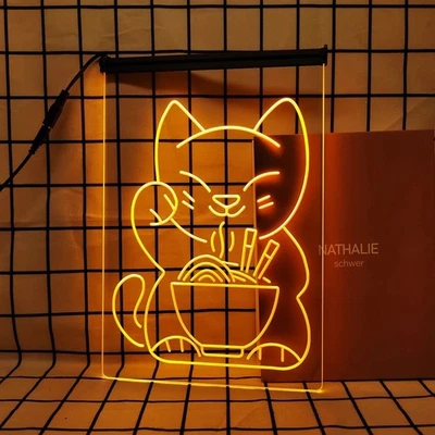 Maneki Neko Lucky Fortune Cat Ramen LED Neon Light Sign Japanese Wall Art Décor - image 1 of 4