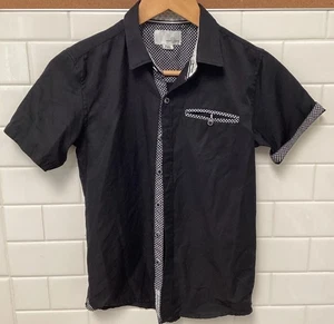 Boys Hipster Casual Dress Shirt Youth Sz 8 Black Short Sleeve Button Contrast Sm - Picture 1 of 10