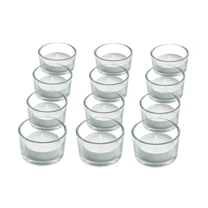 SET 12 PORTACANDELE PILASTRO TEA LIGHT CERCHIO MODERNO VETRO TRASPARENTE DESIGN PACK - Foto 1 di 6