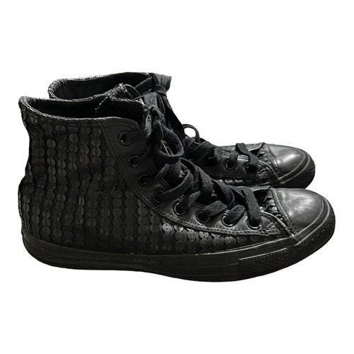 Sneakers alte Converse All Star Chuck Taylor tinta unita nere con paillettes taglia 11