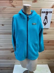 Teal LL Bean Vintage RETRO Fleece Jacket vtg Coat GIRLS Youth Kids XL 18 Hood - Picture 1 of 7
