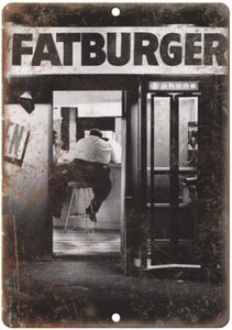 Vintage FatBurger Mann am Tresen 12" x 9" Reproduktion Blechschild N07 - Bild 1 von 1