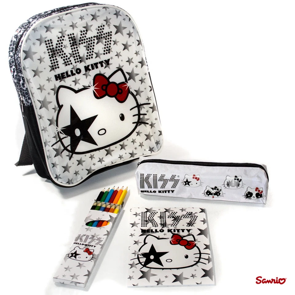 Hello Kitty KISS Rucksack,Federmäppchen,Bundstifte,Malblock,Kinderrucksack,Weiß