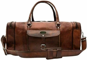 New 24" Genuine Leather Duffle Bag, Men Overnight Carry-On Travel Luggage Gym - Picture 1 of 5
