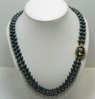 Black Tahitian Pearl 7.8mm 8.1mm Double Strand Necklace A 107.3g Cameo Clasp/Pin