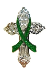 Pin de Cinta Verde Cruz Cáncer Riñón Concientización Iglesia Religioso Cristiano Bling - Imagen 1 de 6