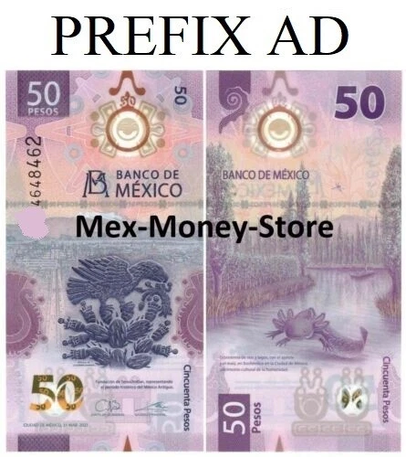 50 PESOS BILL MEXICO AXOLOTL UNCIRCULATED PREFIX AD - IBNS NOTE OF THE YEAR - Image 1 of 1