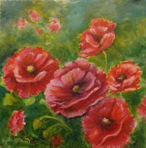 Poppies 10 x 10 print on linen card stock - Picture 1 of 1