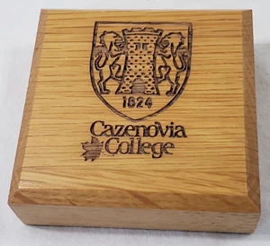 CAZENOVIA College 1824/Coat of Arms Wood Engraved paperweight 3" X 3" HTF - Picture 1 of 6