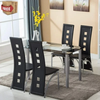 Juego de Comedor 4 Sillas y Mesa Moderno Elegante Glass Top Kitchen Table NEW - Image 1 of 4