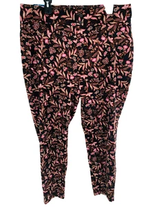 Terra & Sky Stretch Pants Black Pink Floral Pull On Tapered Leg Sz 1X 16W-18W - Picture 1 of 6