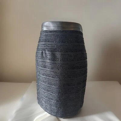 Falda Lápiz MILLY Cordero Borde Cuero Moteado Tweed Negra Talla Pequeña Foto 1 de 4