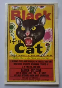 uad78 Vintage Black Cat Brand Flashlight Crackers Advertisement Label Macau - Picture 1 of 2