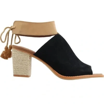 TOMS Negro Tostado Marrón Gamuza Cuero Boho Tacones Altos Bloque Zapatos Talla W9 B43 Foto 1 de 4