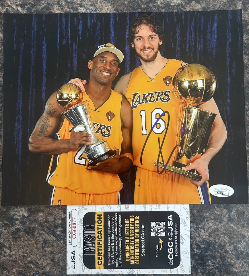 Foto autografiada firmada por Pau Gasol de 8x10 de baloncesto de Los Angeles Lakers certificado de autenticidad JSA Foto 1 de 1