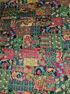 VTG JOAN MESSMORE Cranston Faux Patchwork Christmas Cotton Fabric 2 Yrds 32 X 44 - Picture 1 of 7