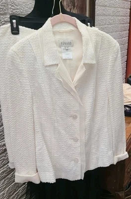 Louis Feraud Falda Crema Clara Traje Blazer y Falda Talla 40/m Hilo Brillante  Foto 1 de 4