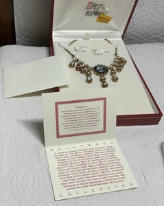 2nd-Hollywood Collections Betty Grable Design Necklace Signed 925 HC,CZ Sim.Aqua - Picture 1 of 12
