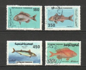 TUNESIEN 1991 MARINE LIFE FISH COMP. SATZ 4 BRIEFMARKEN SC#991-994 IN SCHÖN GEBRAUCHT - Bild 1 von 4