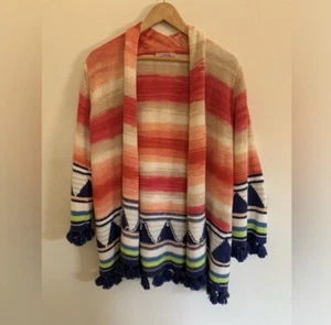 Calypso St. Barth Open Front Cardigan Chunky Knit Fringe Hem Women's Sz 0/M - Picture 1 of 8