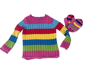 The Children’s Place Girls Size 4 T Cable Knit Striped Sweater With Mittens Vtg - Picture 1 of 10