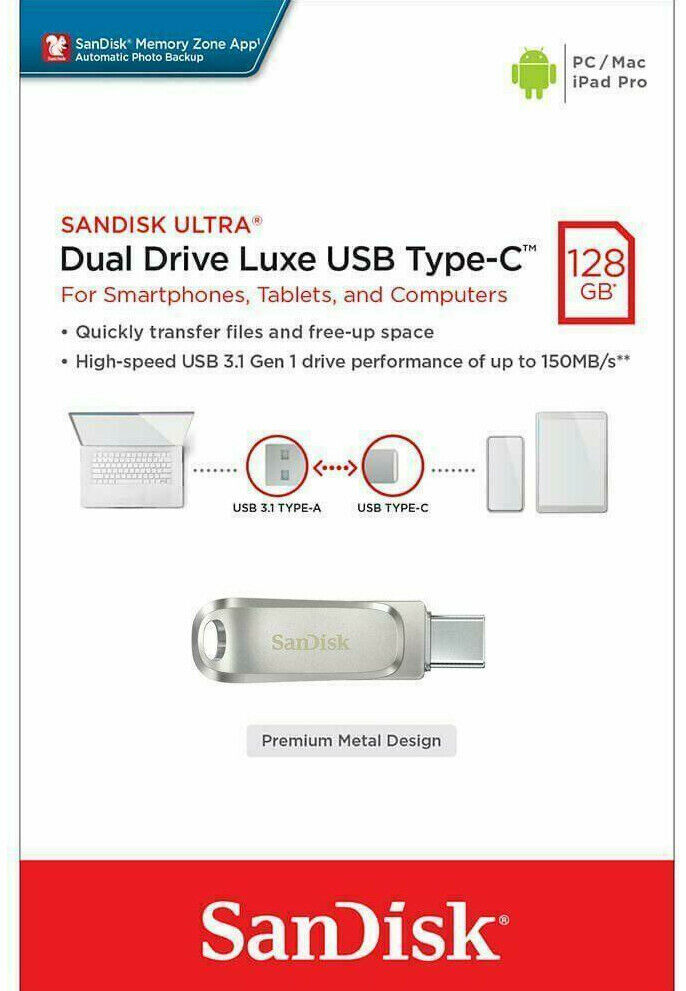 SanDisk 128GB Ultra Dual Drive Luxe USB Type-C Flash Drive SDDDC4-128G-G46