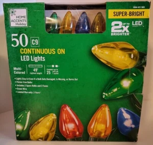 50 ft. 50-Light LED Smooth C9 Multi-Color Super Bright String Light Home Accents - Picture 1 of 8