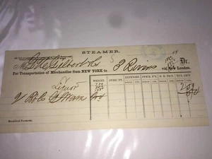 1860er DAMPFERTRANSPORT VERKAUFSQUITTUNG NEW YORK ÜBER NEW LONDON BÜRGERKRIEG - Bild 1 von 4