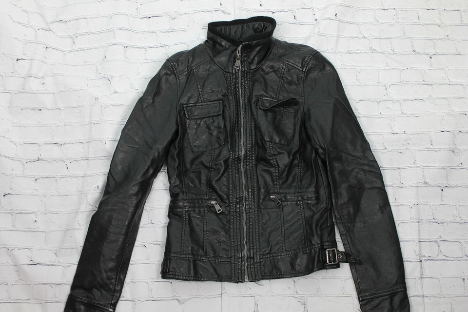 Only Blue Behavior - Chaqueta de cuero sintético para moto negra para dama talla 34 Foto 1 de 4