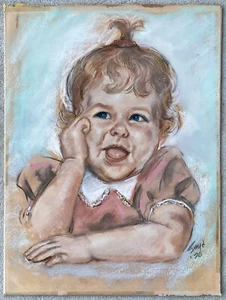 Boyd 'Child Posing and Smiling' Chalk Pastel on Paper Original Painting 1970 - Picture 1 of 5
