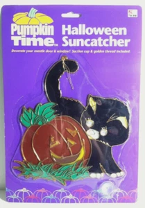 Halloween Sun Catcher Black Cat Pumpkin Window Hanging Decor Vintage Kmart - Picture 1 of 2