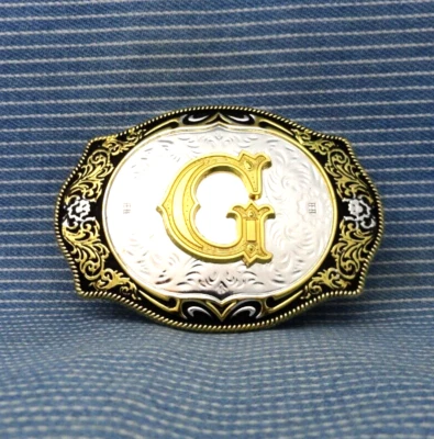 Hebilla de cinturón G Western inicial G monograma desplazamiento floreciente vaquero vaquera. GTA693 Foto 1 de 4