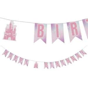 Fun Express Pink Princess Castle Happy Birthday Pennant Banner - Picture 1 of 1