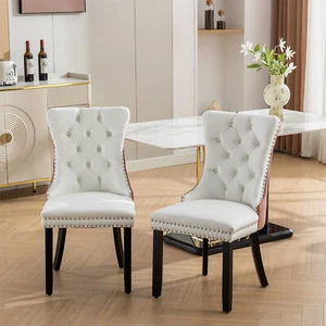 Set of 2 Dining Chair PU Leather Upholstered Kitchen Dining Chairs with Wood Leg - Picture 1 of 84