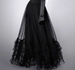 Long Black Petticoat Skirt Restyle M Gothic Goth Century Mesh Lace Burlesque - Picture 1 of 8