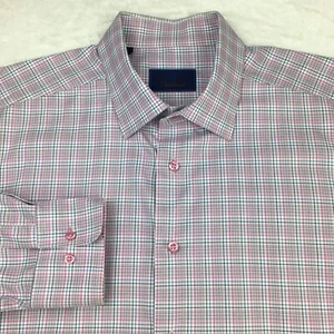 David Donahue Dress Shirt Mens 18-34/35 Pink Plaid Wrinkle Free Long Sleeves - Picture 1 of 10